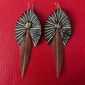 Black & Gold Leaf Drop Earrings - Women Jewelry